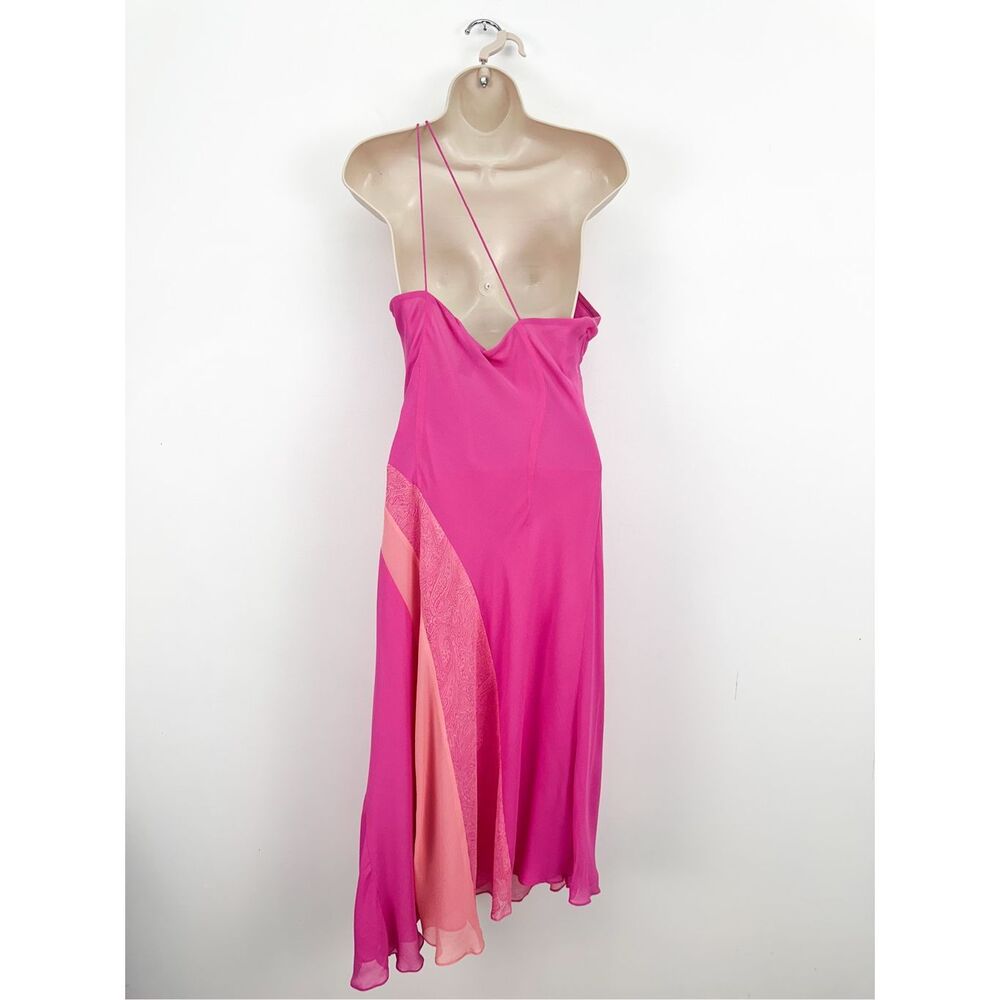 Express Women’s Vintage Y2K Pink Silk One Shoulder Slip Asymmetrical Hem Paisley - Picture 2 of 12